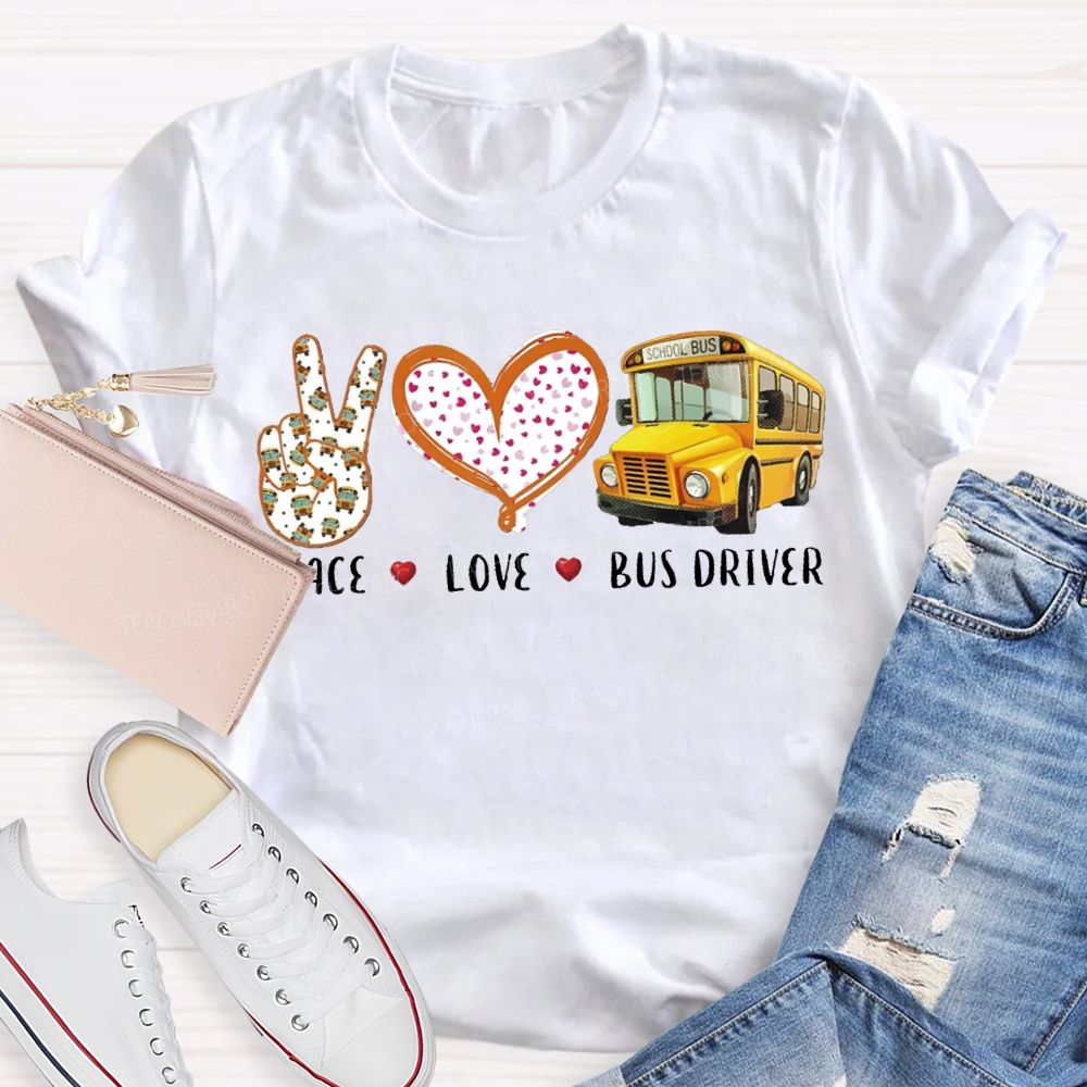 Peace Love School Bus Polka Dot Heart Print T-shirt