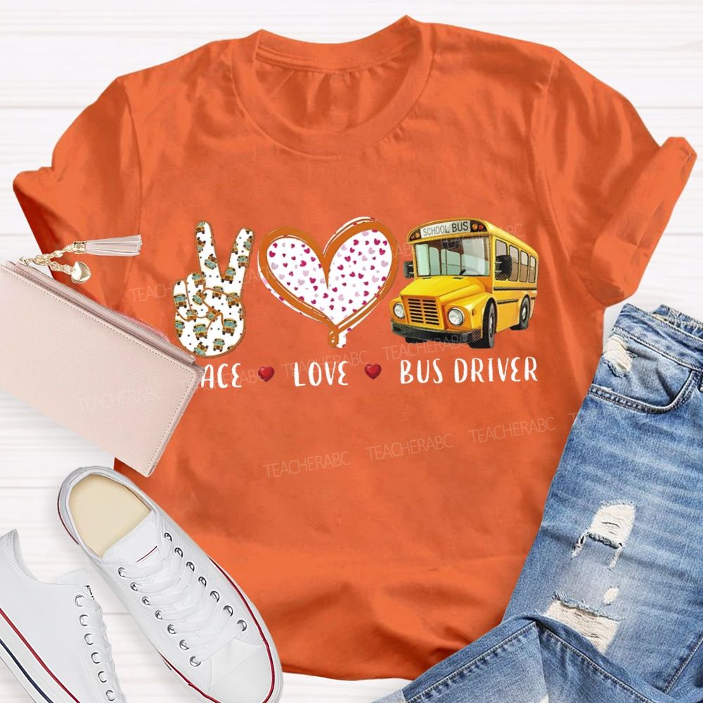 Peace Love School Bus Polka Dot Heart Print T-shirt