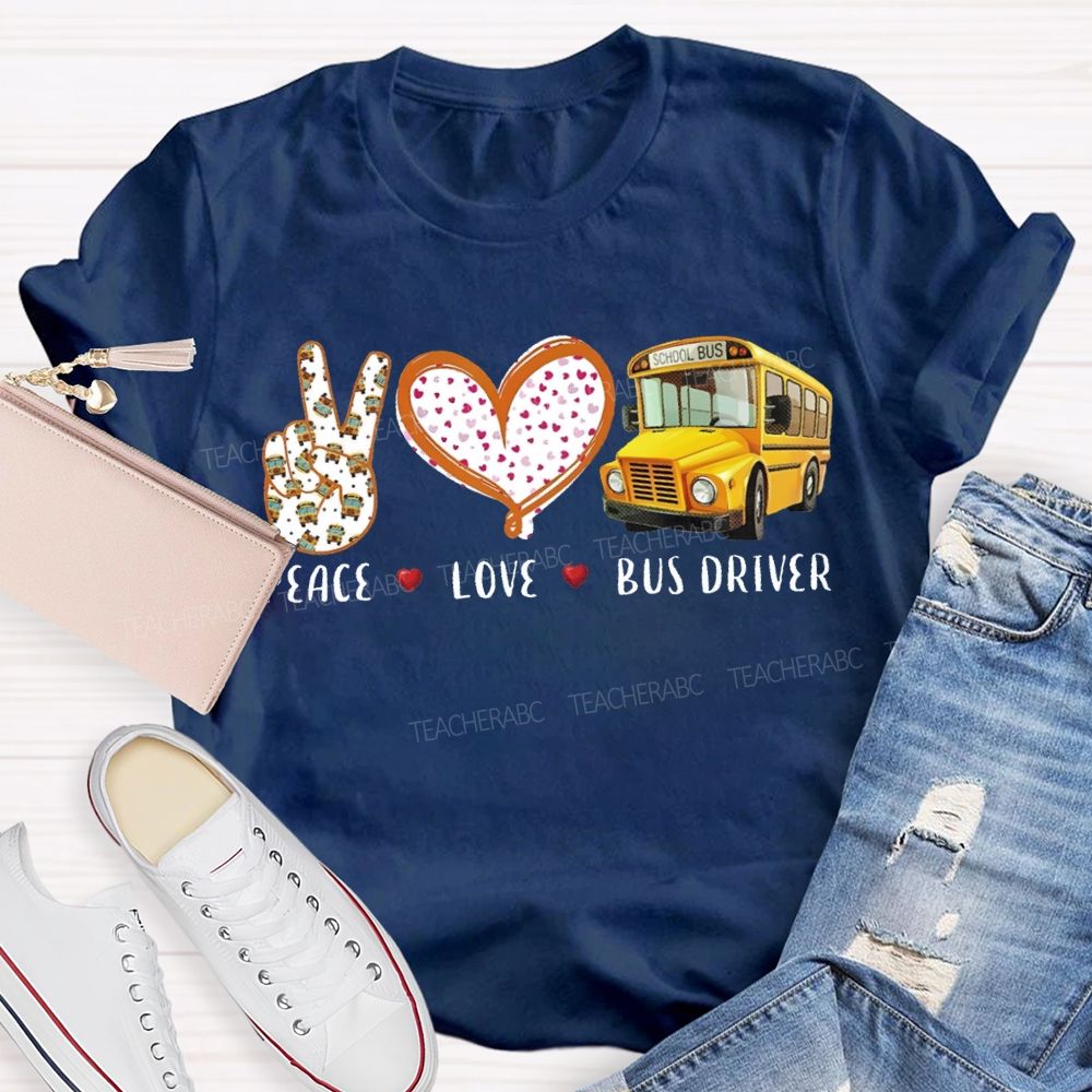 Peace Love School Bus Polka Dot Heart Print T-shirt