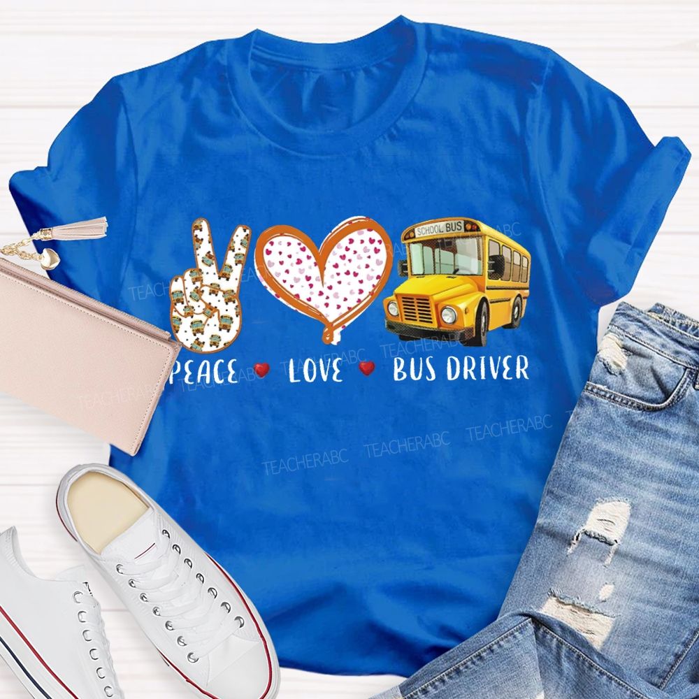 Peace Love School Bus Polka Dot Heart Print T-shirt