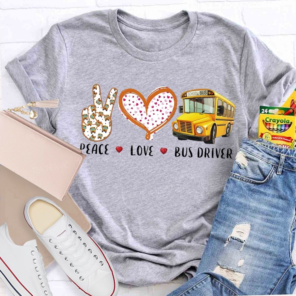 Peace Love School Bus Polka Dot Heart Print T-shirt