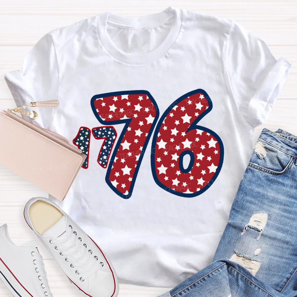 1776 Star Font Red And Blue Color Scheme T-shirt