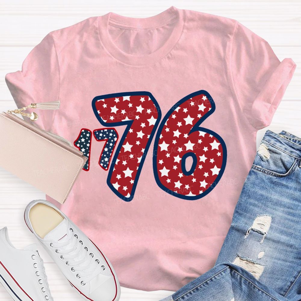 1776 Star Font Red And Blue Color Scheme T-shirt