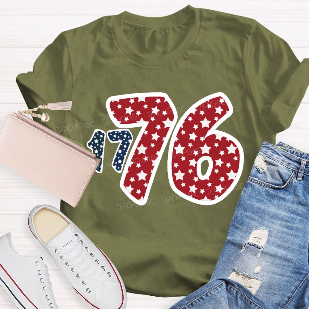 1776 Star Font Red And Blue Color Scheme T-shirt