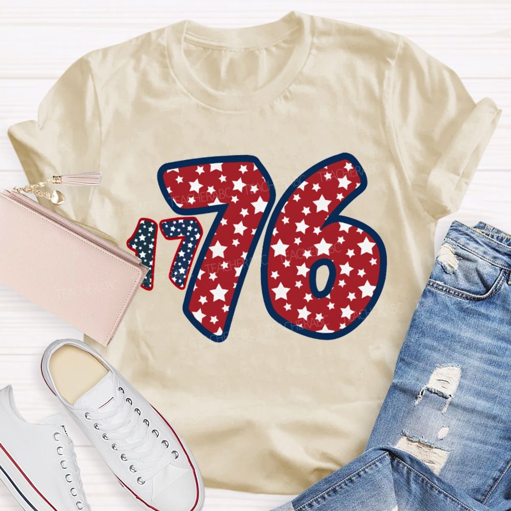 1776 Star Font Red And Blue Color Scheme T-shirt