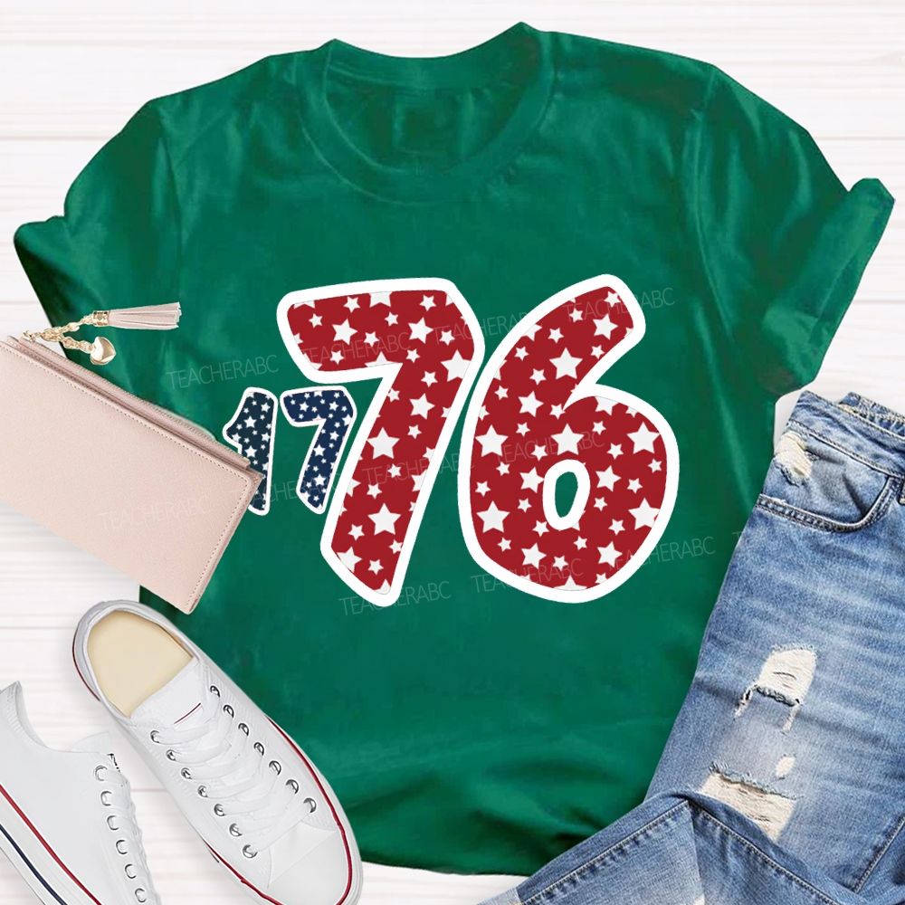 1776 Star Font Red And Blue Color Scheme T-shirt