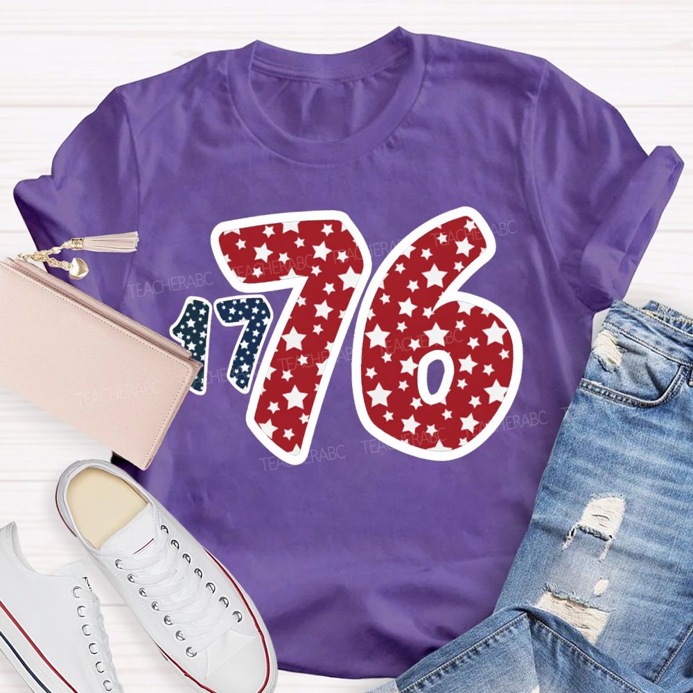 1776 Star Font Red And Blue Color Scheme T-shirt