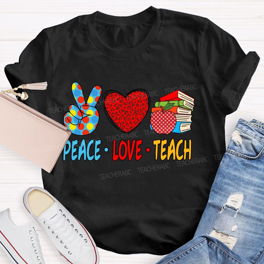 Peace Love Teach Red Leopard T-Shirt