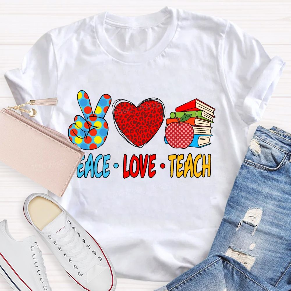 Peace Love Teach Red Leopard T-Shirt