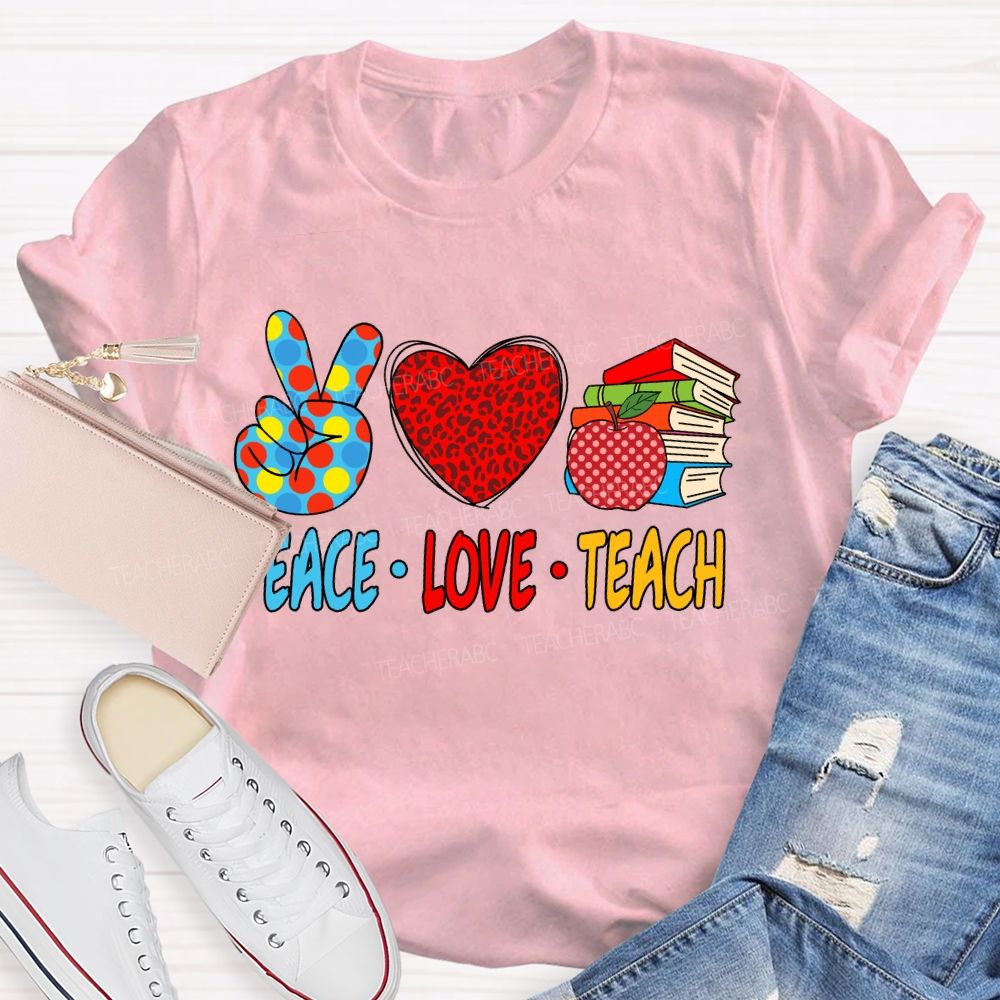 Peace Love Teach Red Leopard T-Shirt