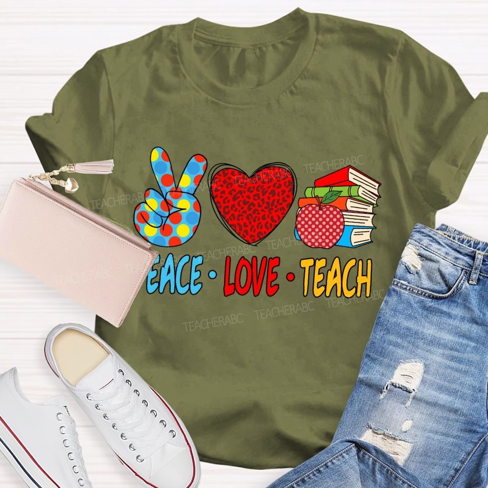 Peace Love Teach Red Leopard T-Shirt