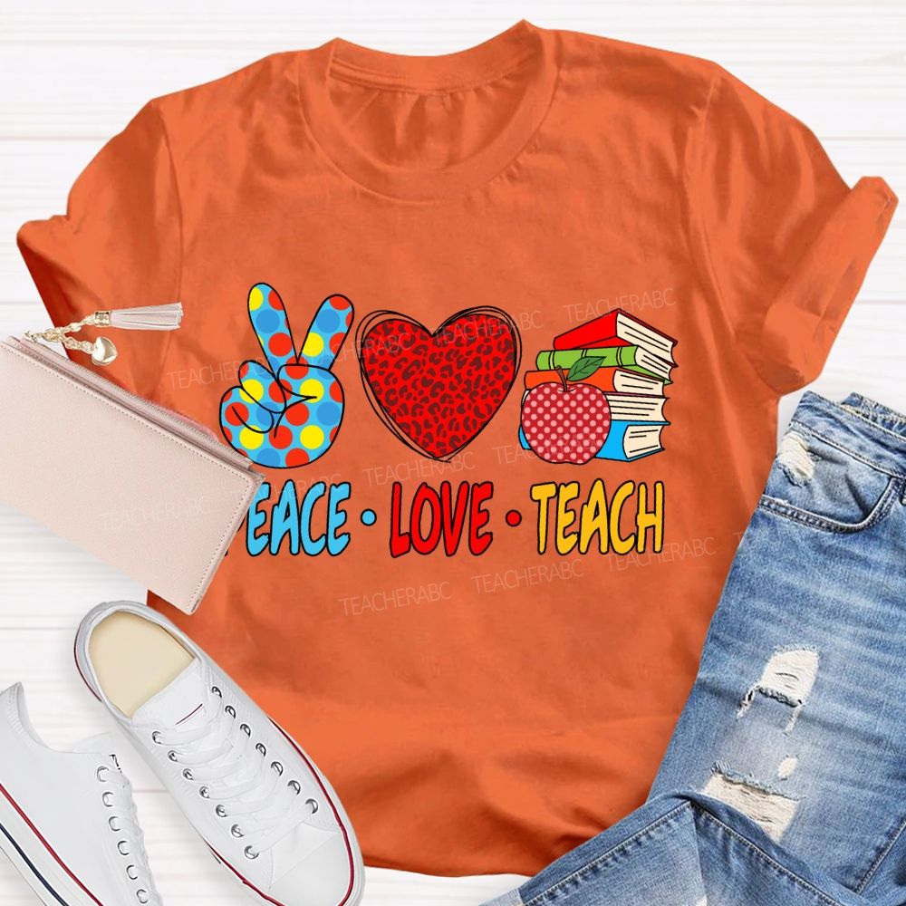 Peace Love Teach Red Leopard T-Shirt