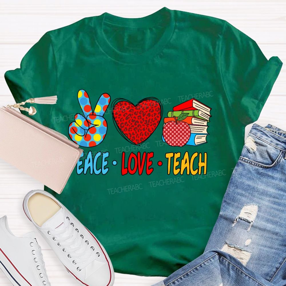 Peace Love Teach Red Leopard T-Shirt