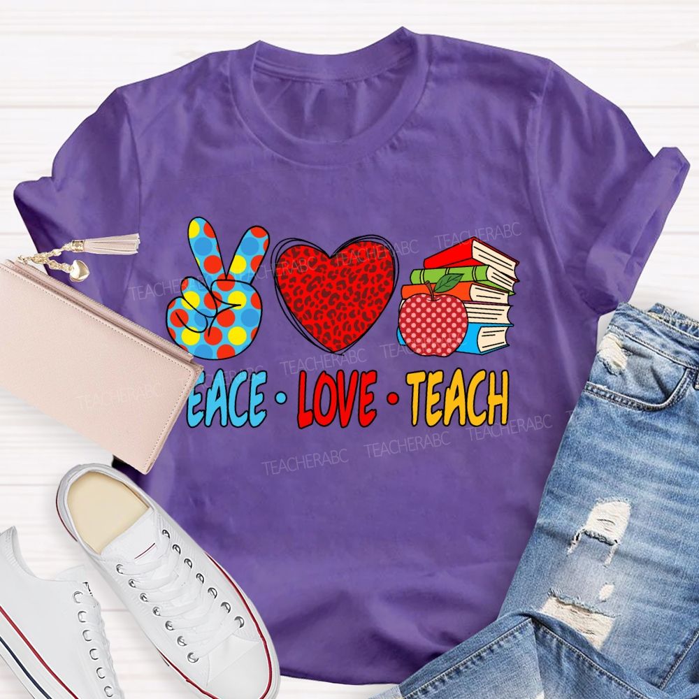 Peace Love Teach Red Leopard T-Shirt