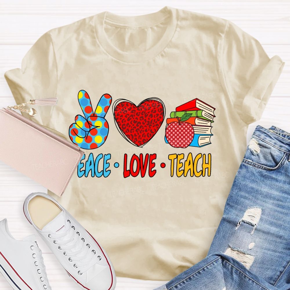 Peace Love Teach Red Leopard T-Shirt