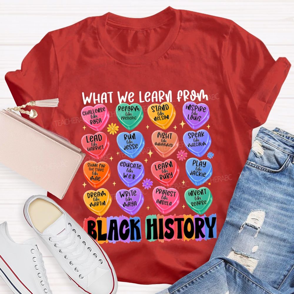What We Learn From Black History Colorful Heart Print T-shirt