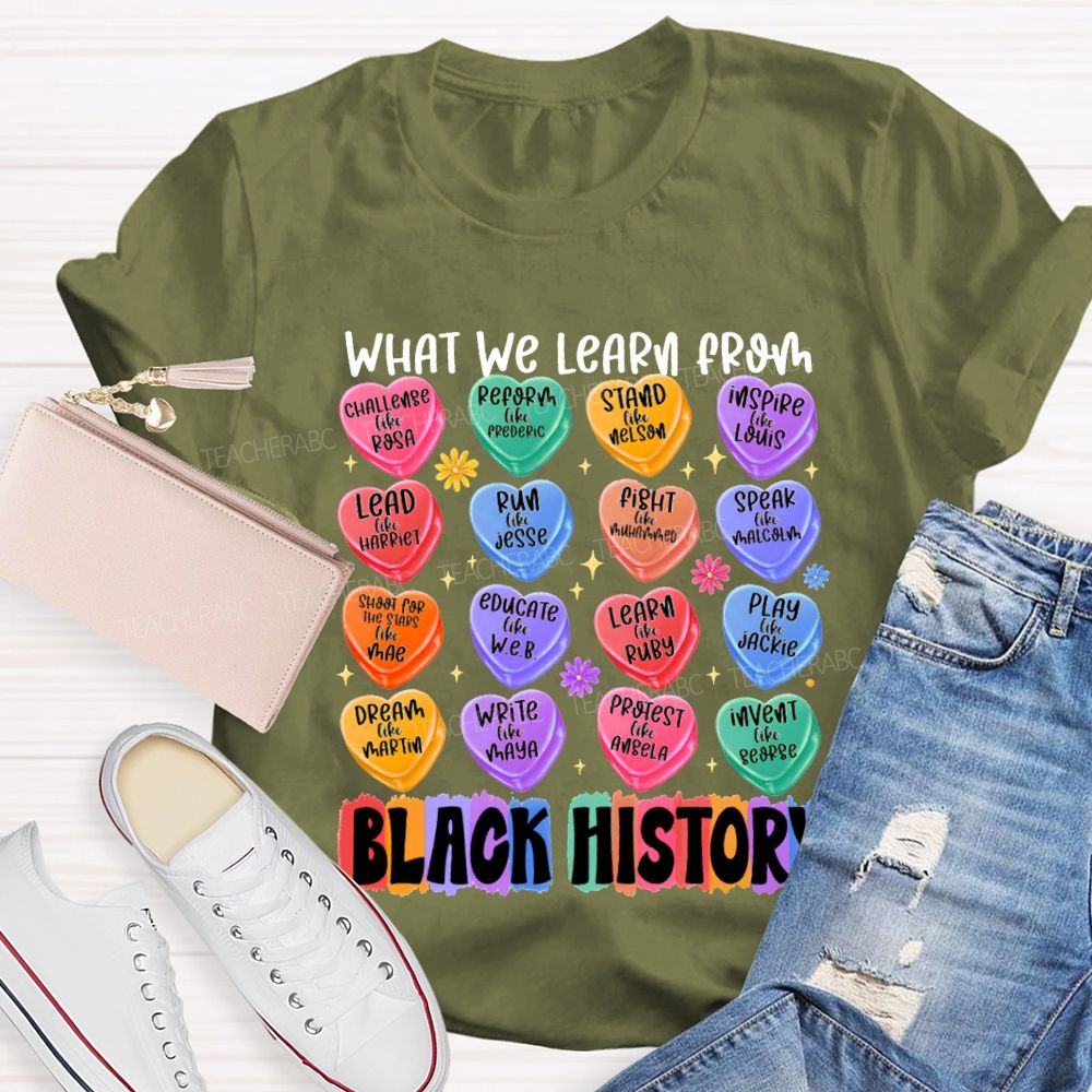What We Learn From Black History Colorful Heart Print T-shirt