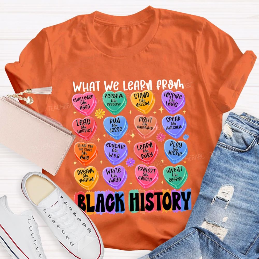 What We Learn From Black History Colorful Heart Print T-shirt