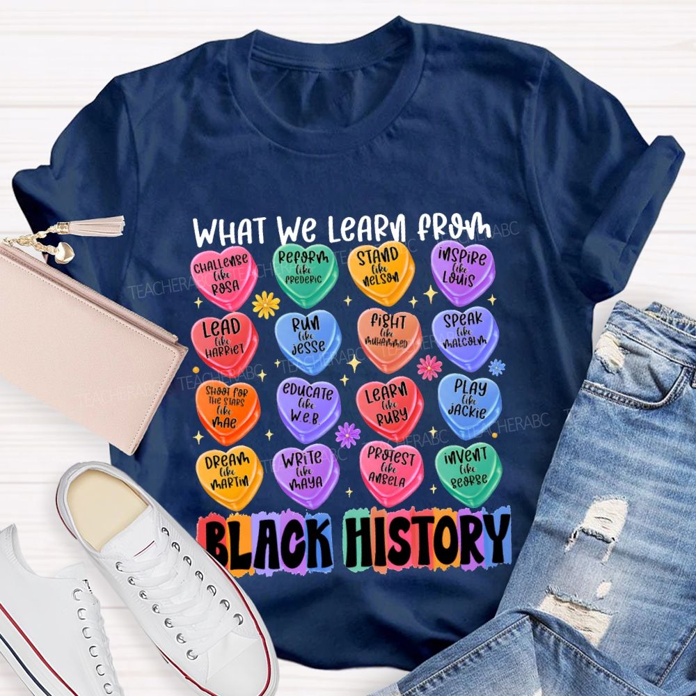 What We Learn From Black History Colorful Heart Print T-shirt