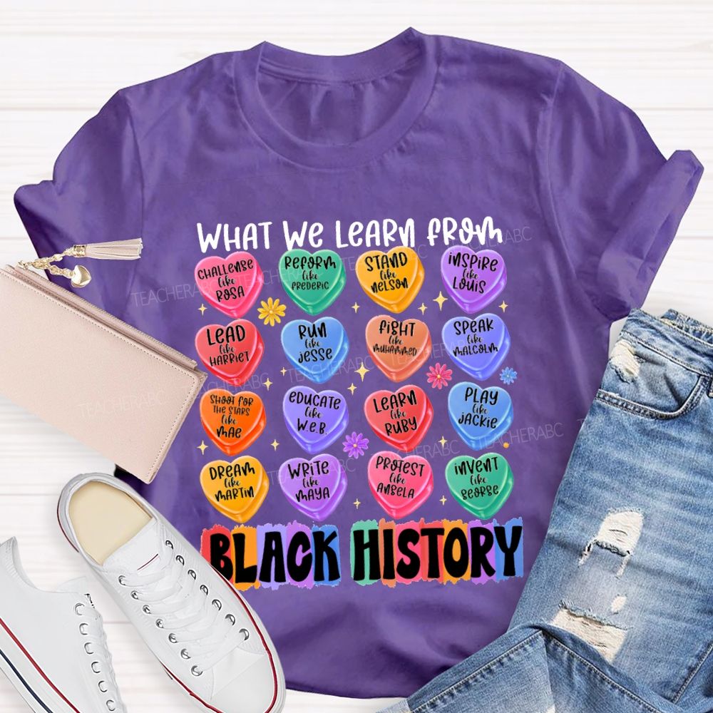 What We Learn From Black History Colorful Heart Print T-shirt