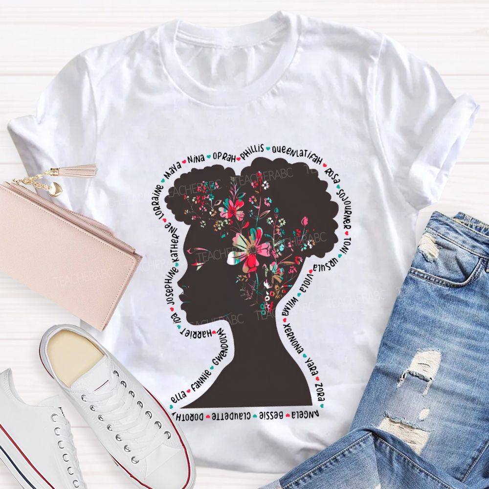 Black History Month Women's Floral Design T-shirt
