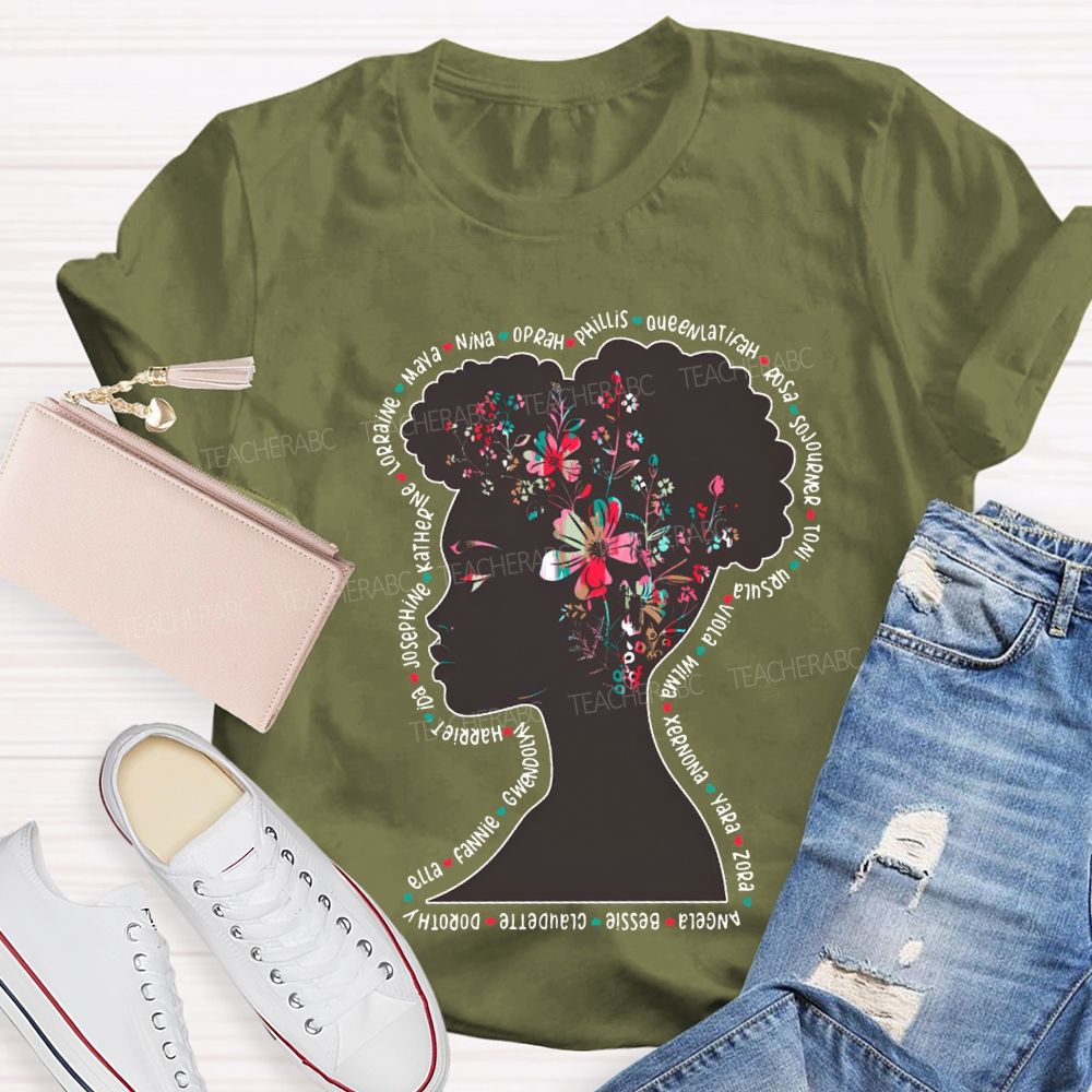 Black History Month Women's Floral Design T-shirt