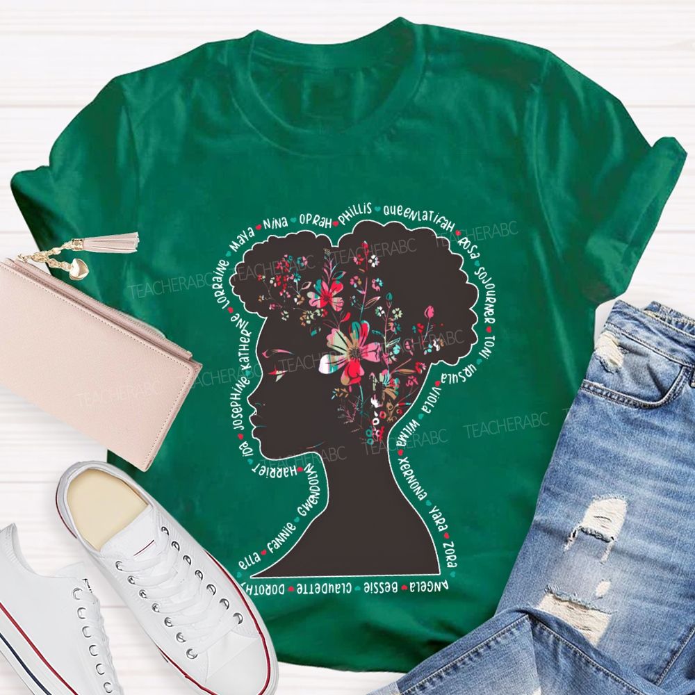 Black History Month Women's Floral Design T-shirt