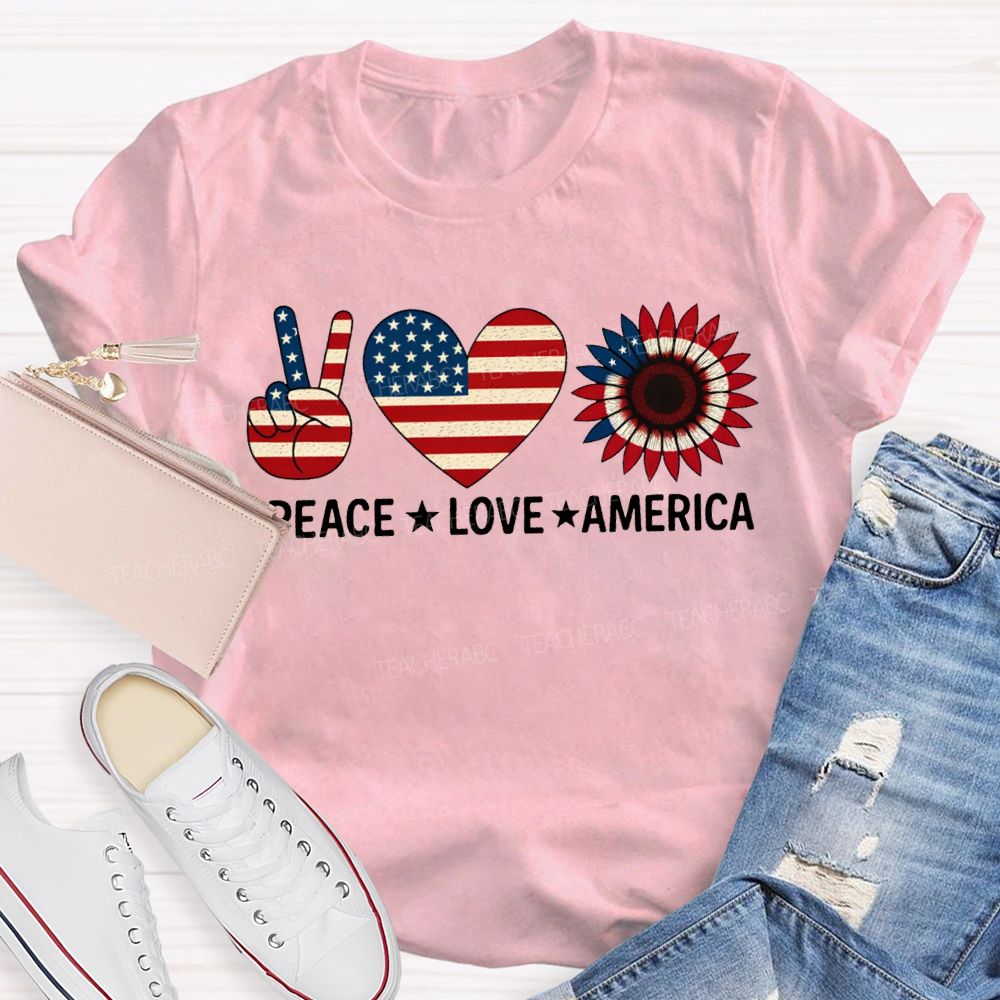 Peace Love America Stars Stripes And Five-Pointed Star T-shirt