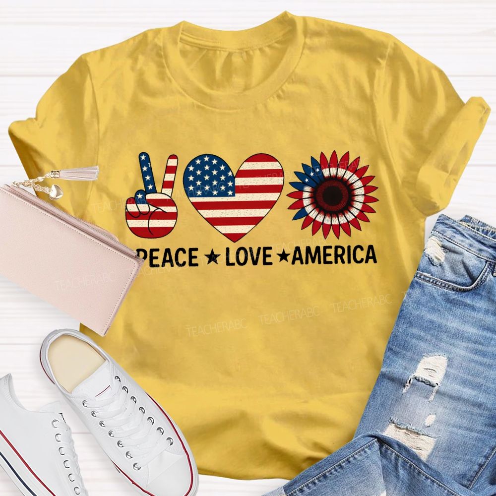 Peace Love America Stars Stripes And Five-Pointed Star T-shirt