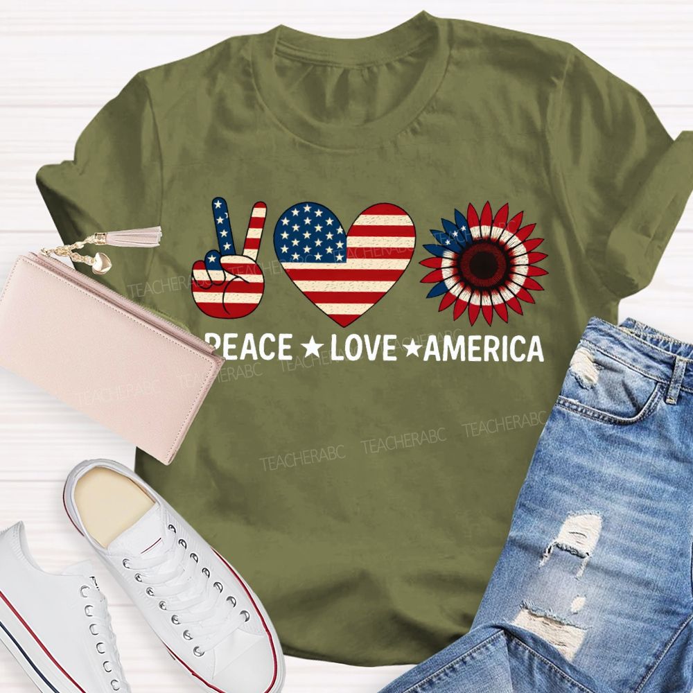 Peace Love America Stars Stripes And Five-Pointed Star T-shirt