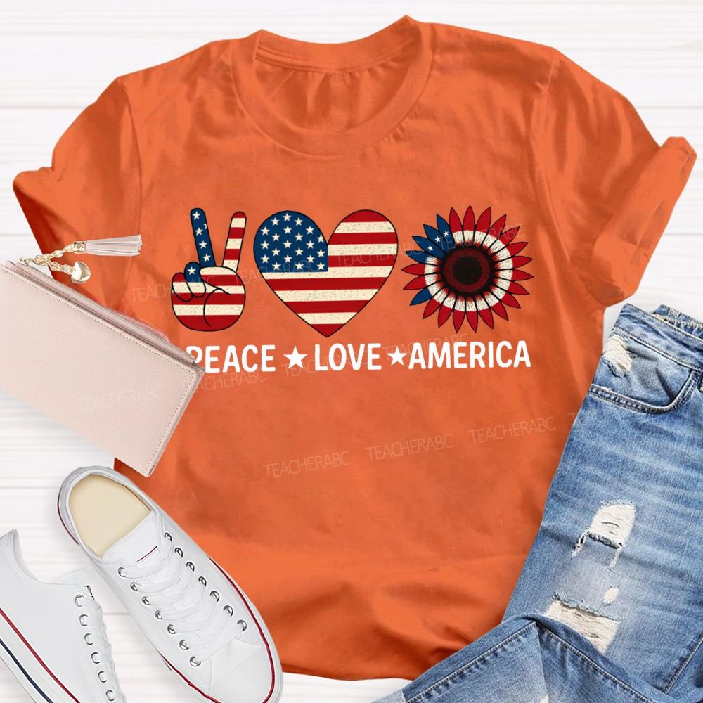Peace Love America Stars Stripes And Five-Pointed Star T-shirt