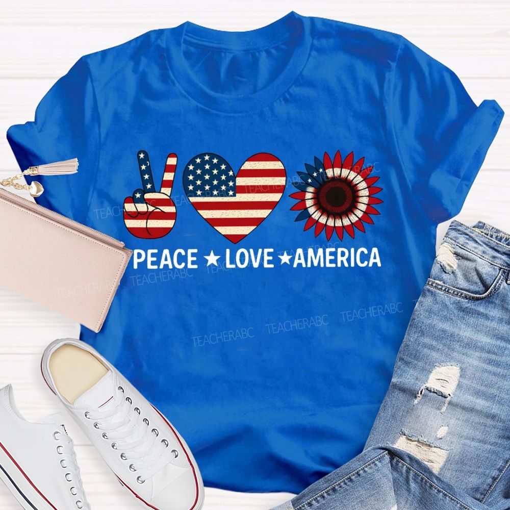 Peace Love America Stars Stripes And Five-Pointed Star T-shirt