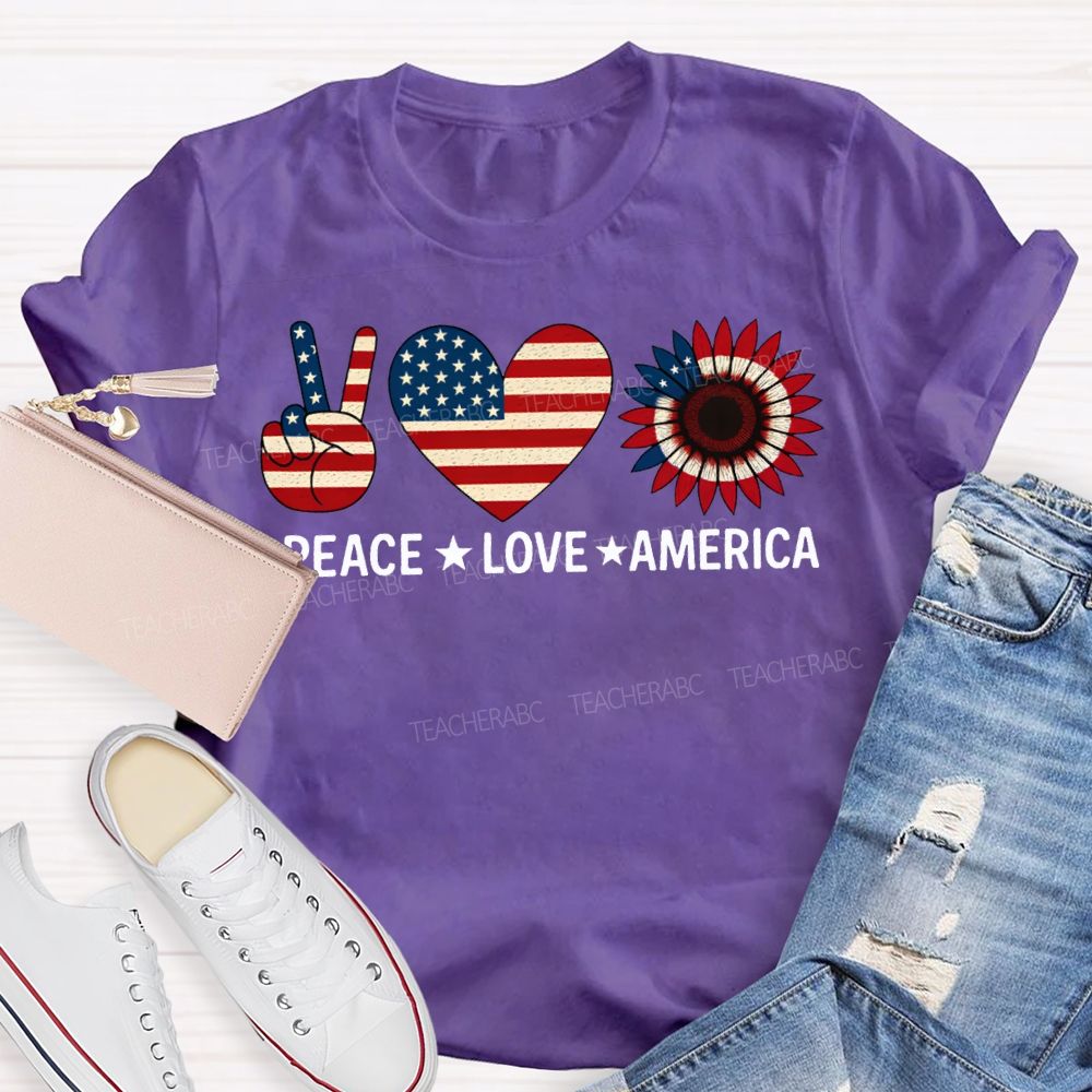 Peace Love America Stars Stripes And Five-Pointed Star T-shirt