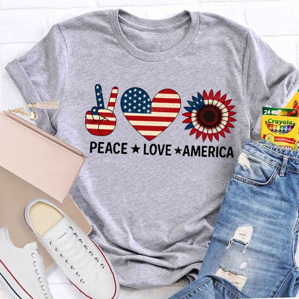 Peace Love America Stars Stripes And Five-Pointed Star T-shirt