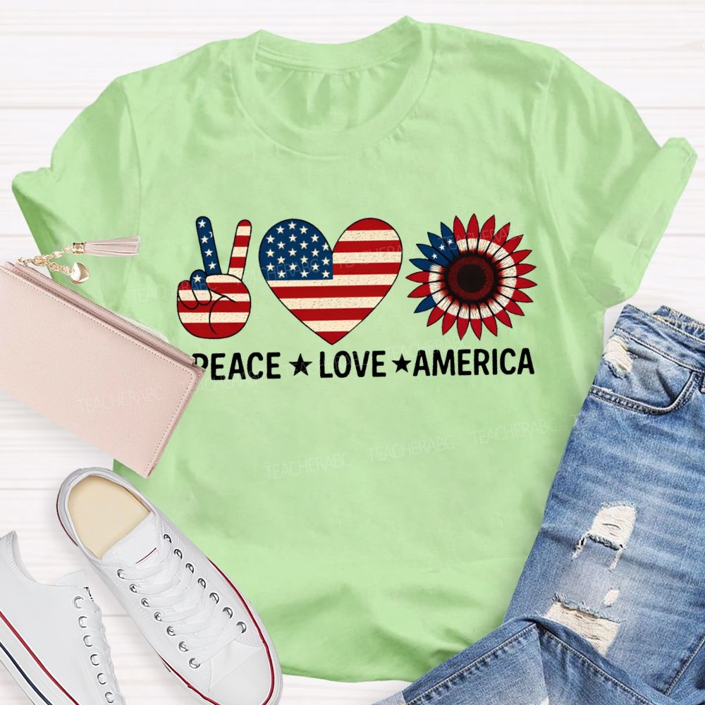 Peace Love America Stars Stripes And Five-Pointed Star T-shirt