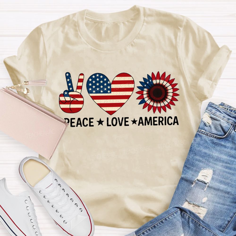Peace Love America Stars Stripes And Five-Pointed Star T-shirt