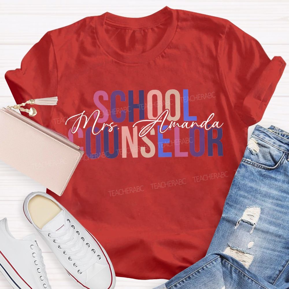 Personalized Name School Counselor Colorful Lettering Printing T-shirt