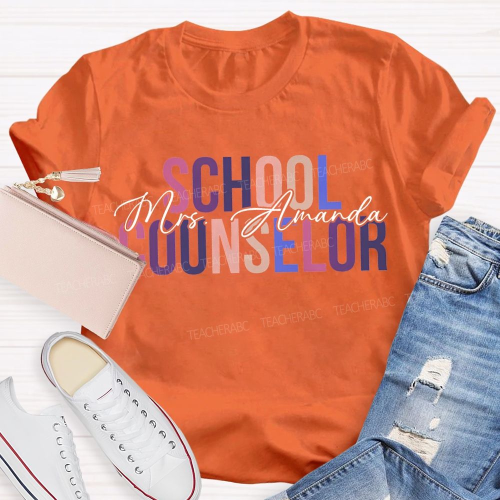 Personalized Name School Counselor Colorful Lettering Printing T-shirt