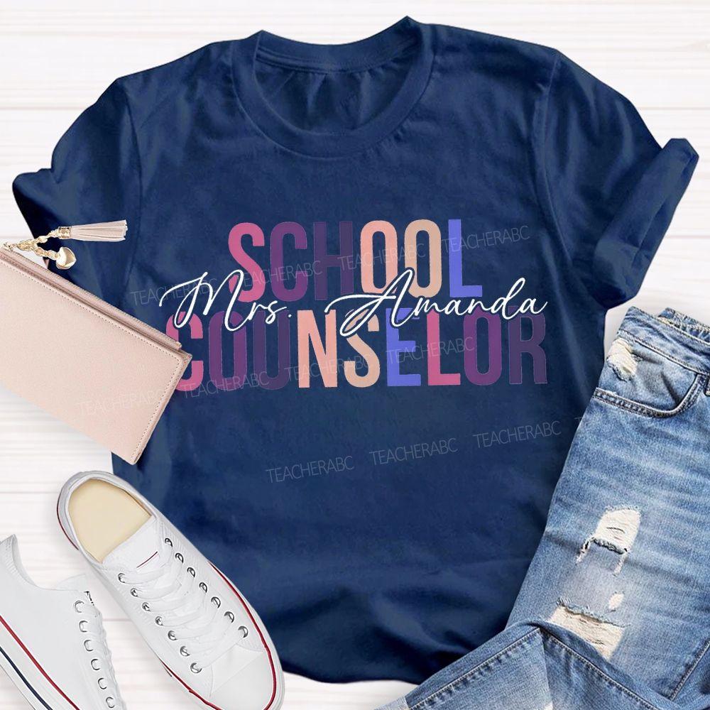 Personalized Name School Counselor Colorful Lettering Printing T-shirt