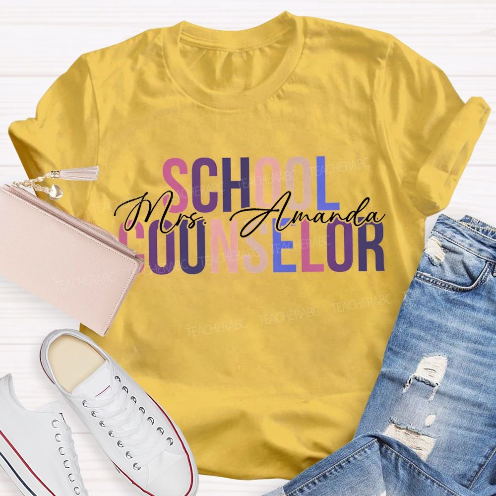 Personalized Name School Counselor Colorful Lettering Printing T-shirt