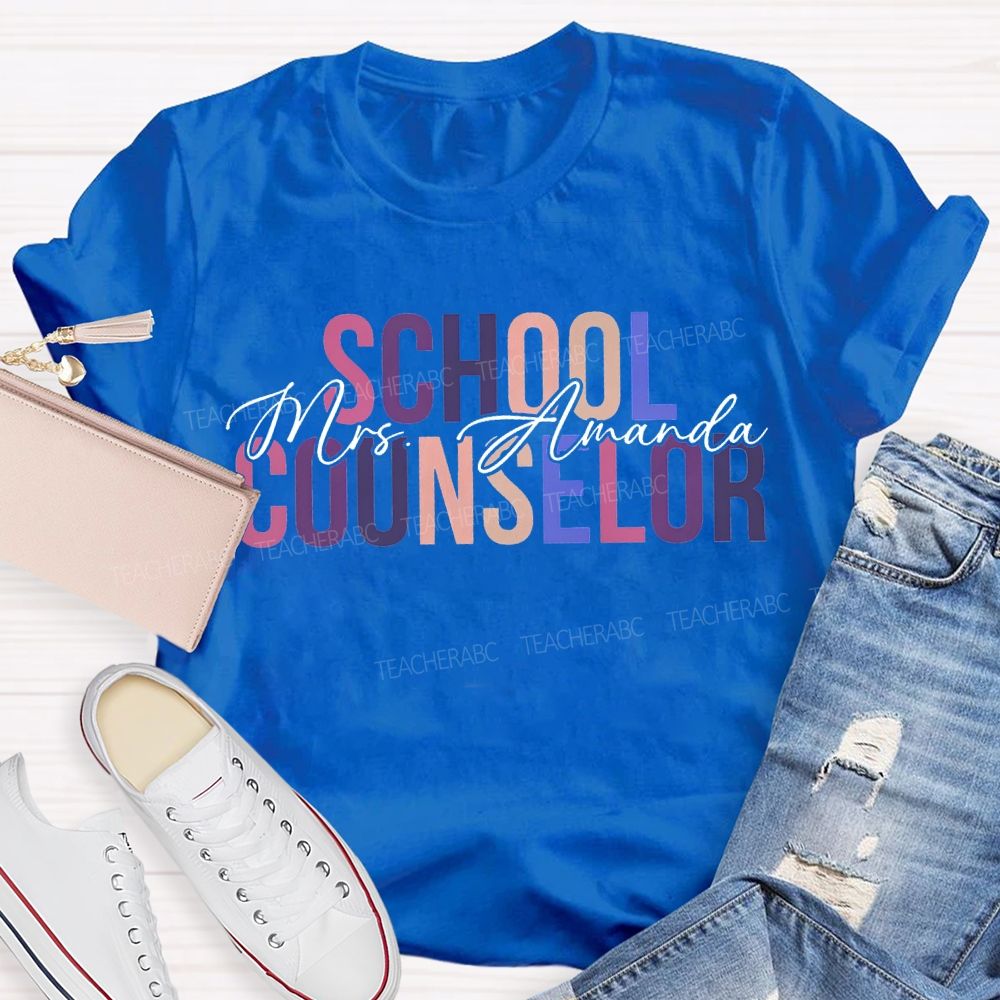 Personalized Name School Counselor Colorful Lettering Printing T-shirt
