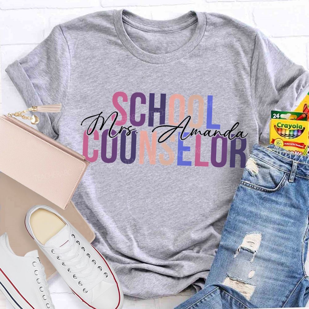 Personalized Name School Counselor Colorful Lettering Printing T-shirt