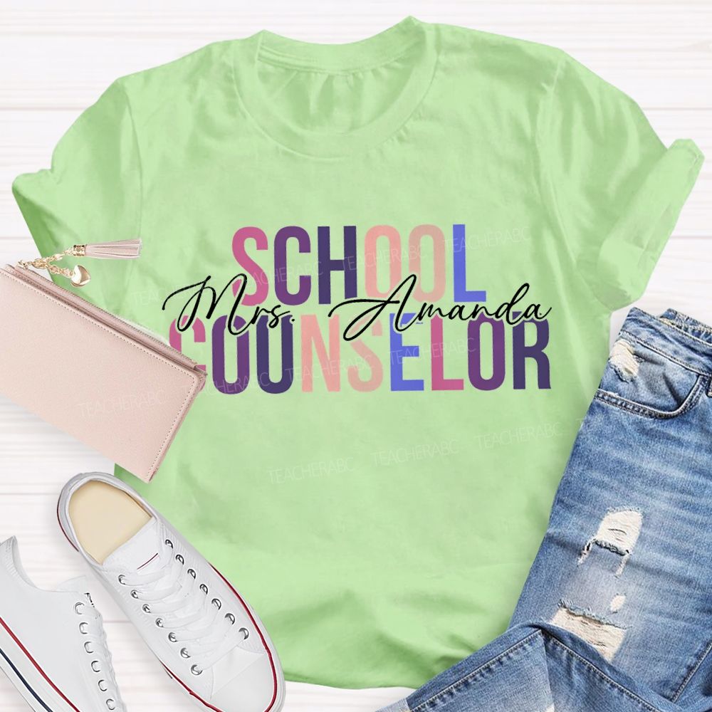 Personalized Name School Counselor Colorful Lettering Printing T-shirt