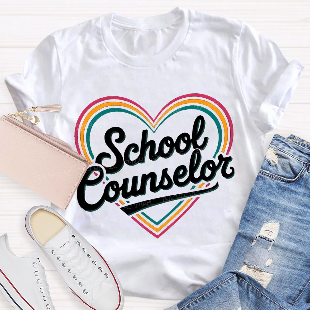 School Counselor Colorful Lines Heart T-shirt