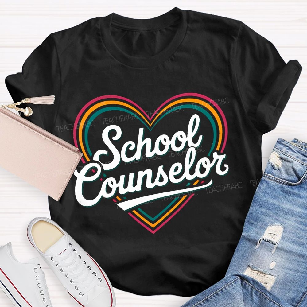 School Counselor Colorful Lines Heart T-shirt