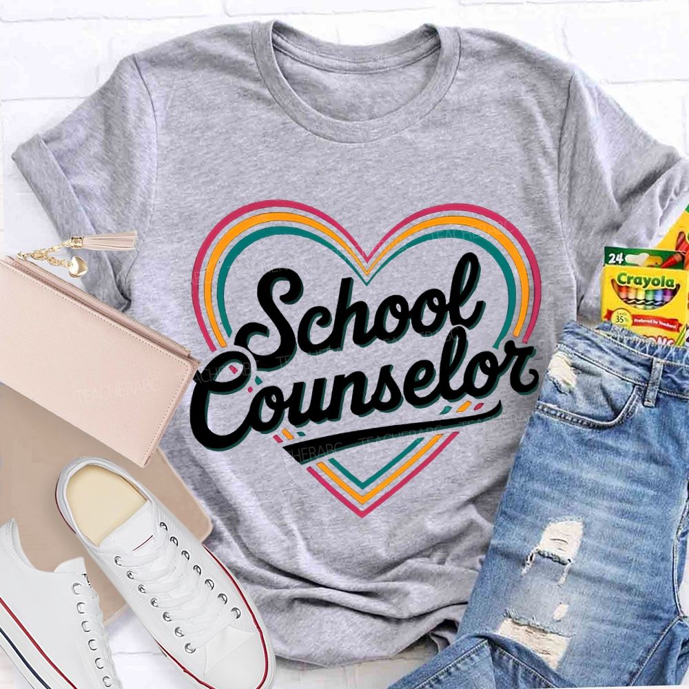 School Counselor Colorful Lines Heart T-shirt