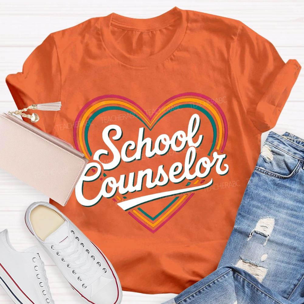 School Counselor Colorful Lines Heart T-shirt