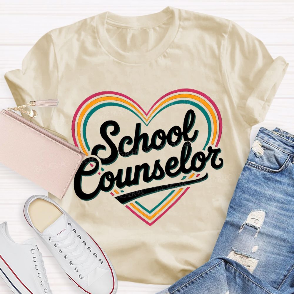 School Counselor Colorful Lines Heart T-shirt