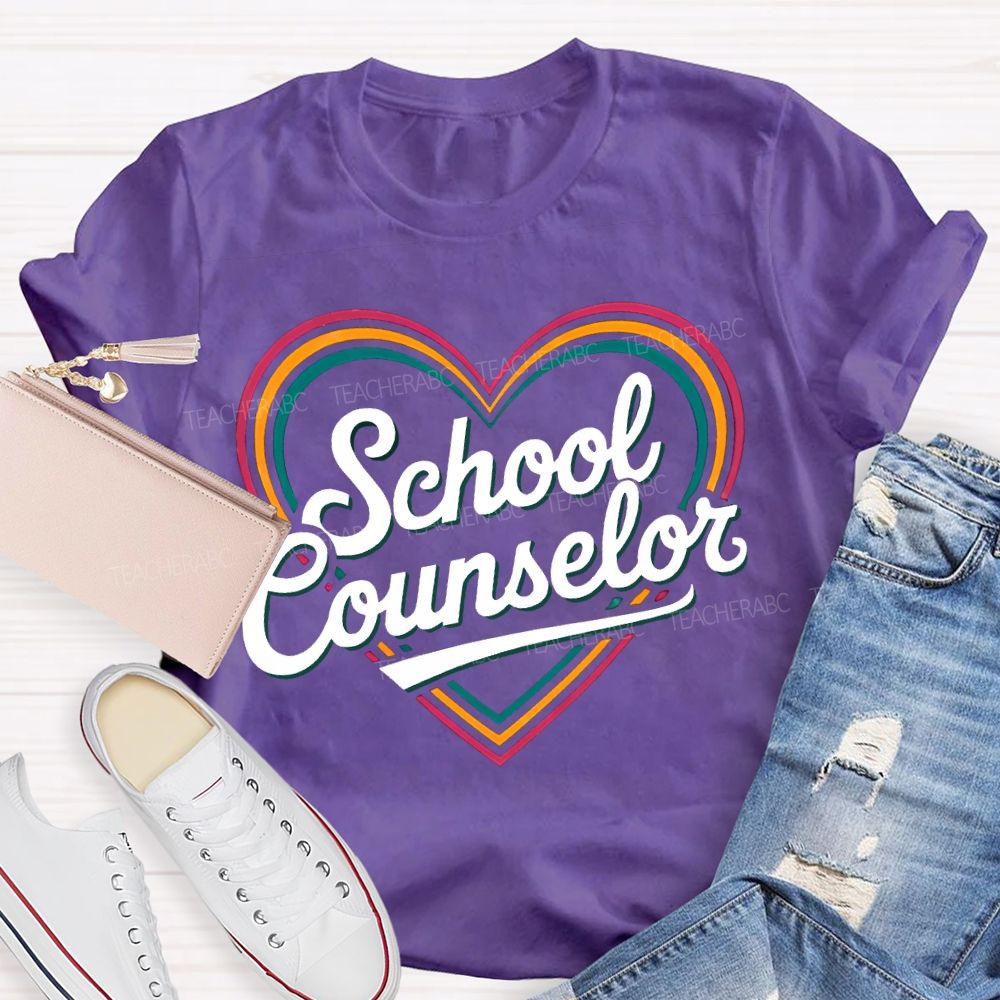School Counselor Colorful Lines Heart T-shirt