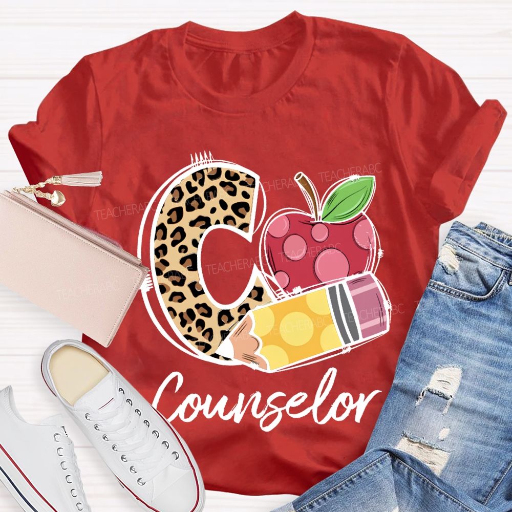 C Si For Counselor Leopard Print Font And Apple Pencil Print T-shirt
